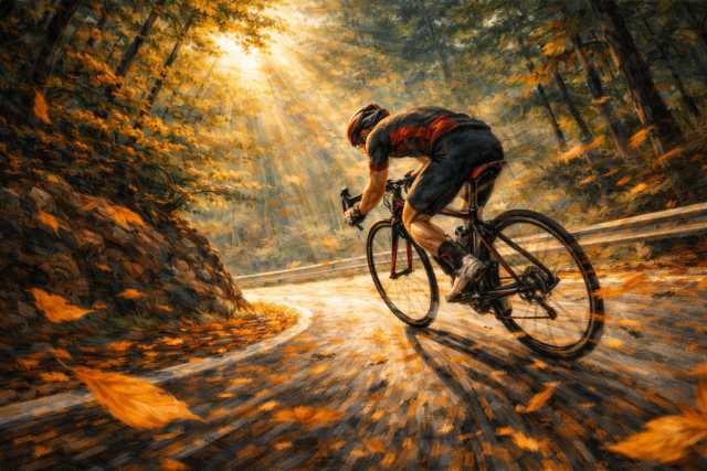 autumn curve cyclist