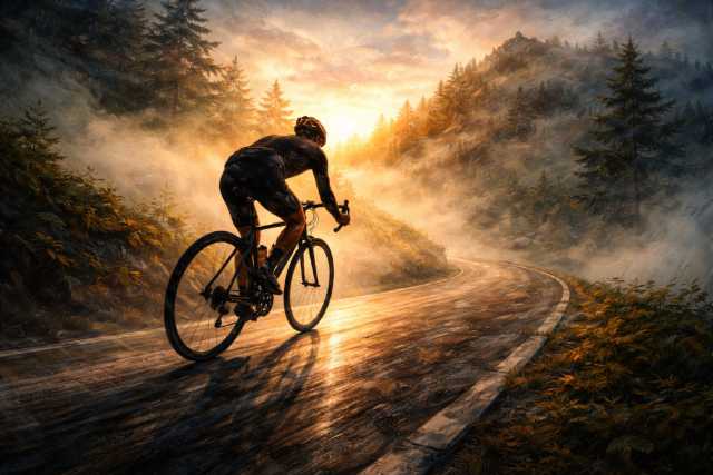 misty mountain cyclist