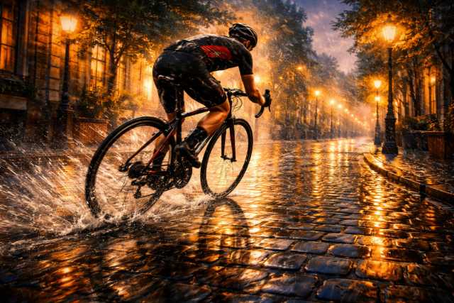 rainy city cyclist
