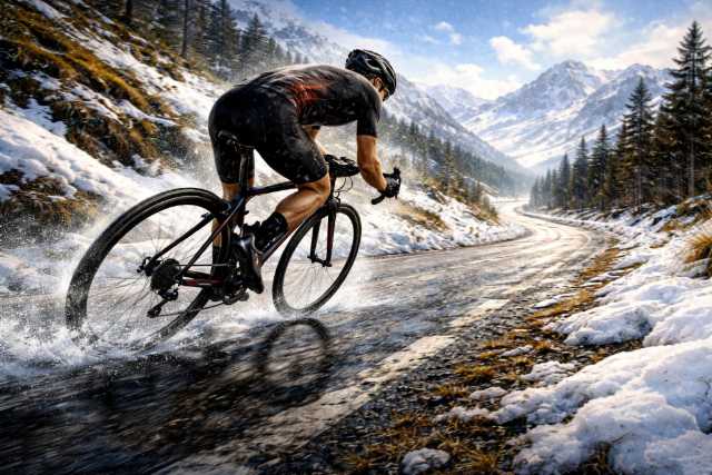 snow mountain cyclist