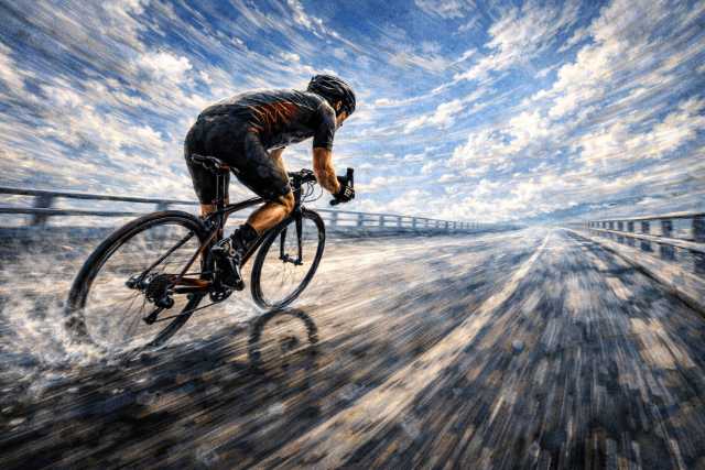 winter bridge cyclist